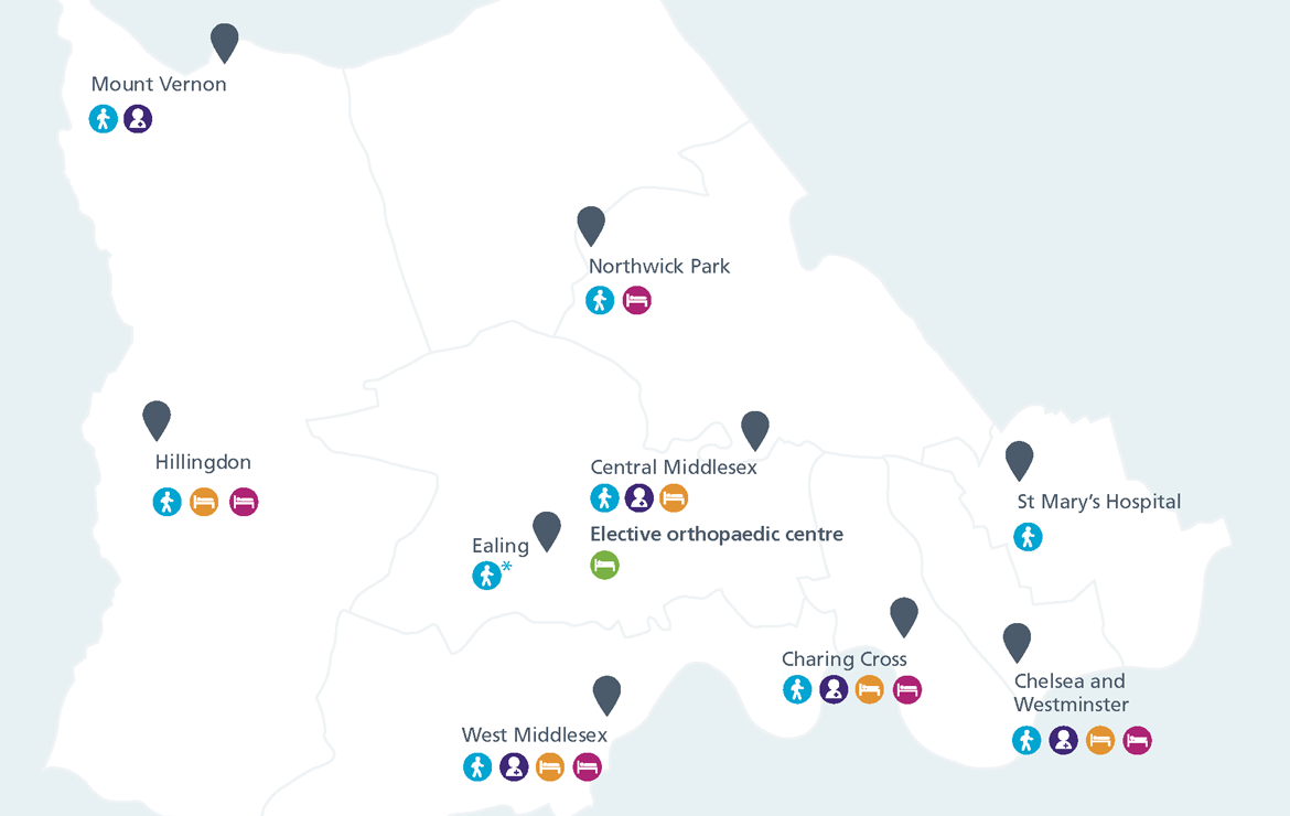 North west London map illustrating proposed changes to orthopaedic services